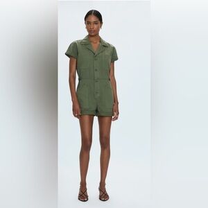 PISTOLA Parker Romper Green Shorts Collared Adjustable Waist Cuffed Size Medium